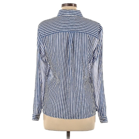 Blue and white striped long sleeve button down blouse - Picture 3 of 3